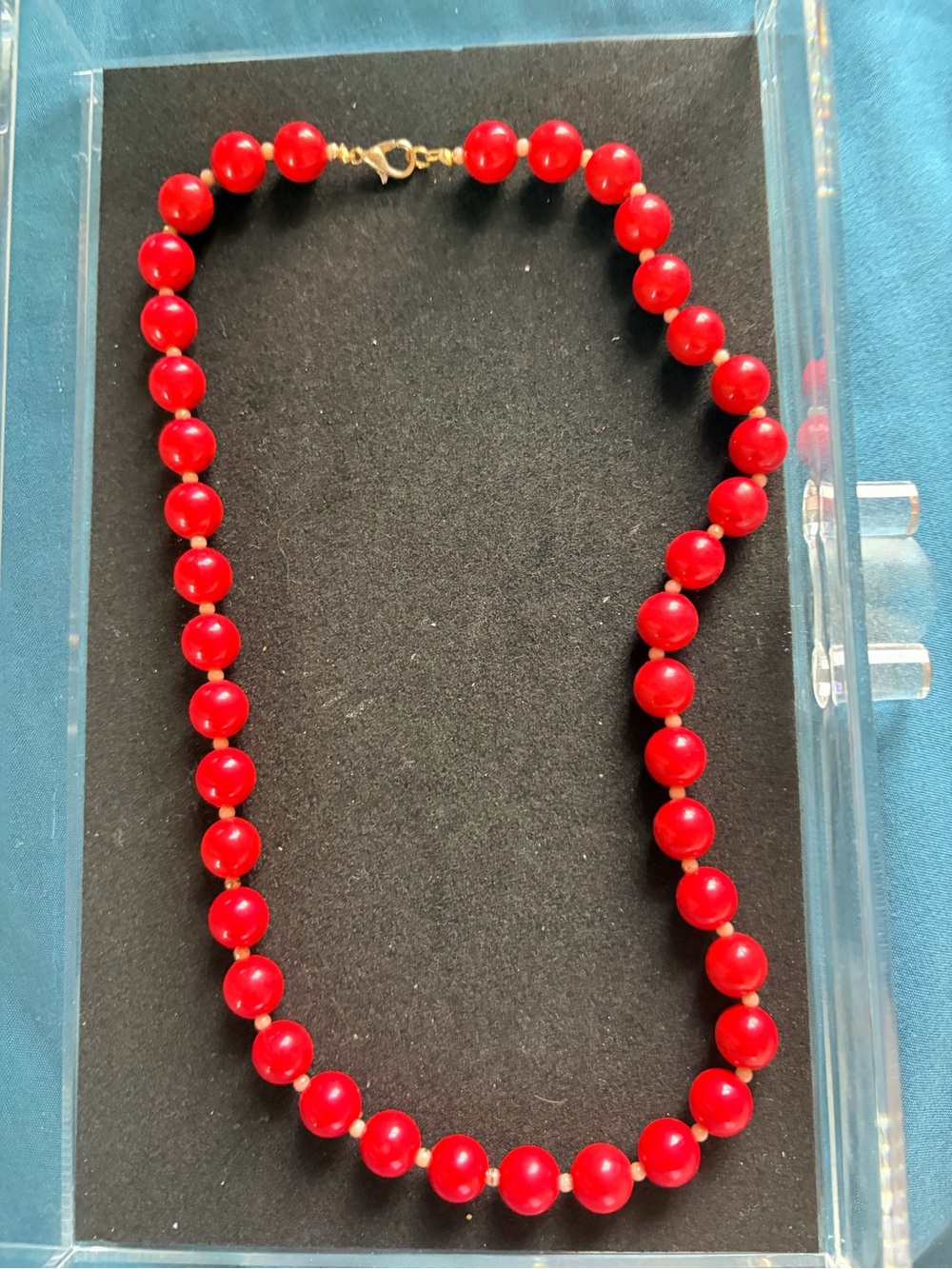 Red Beaded Necklace with Gold-Tone Clasp